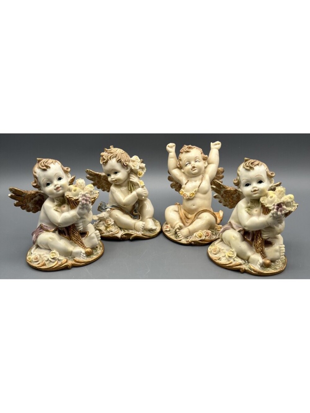 K’s Collection Cherub Angel Figurines Set Of Four Vintage Poly Stone Resin